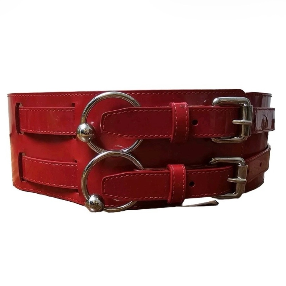 Jean Paul Gaultier Red Patent Leather Double Strap Wide Belt